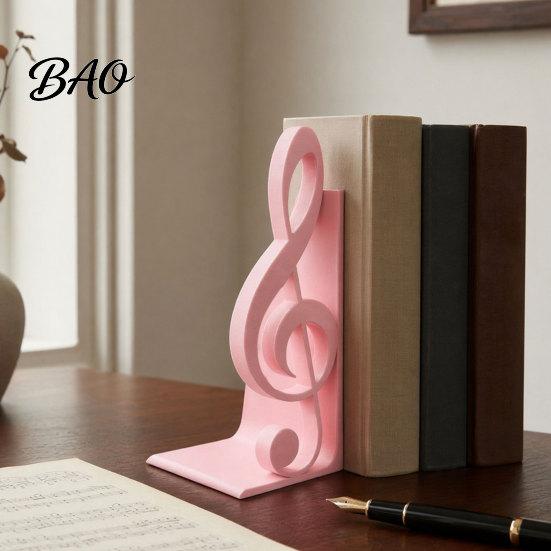Music Themed Home Decor 3D Printed Treble Clef Bookends, Note Shelf Organizer, Non-Slip Modern Bookend Sculpture with Stable Support, Sturdy