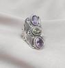 Amethyst & Lemon Quartz Ring: 925 Sterling Silver Vintage Boho Statement Jewelry