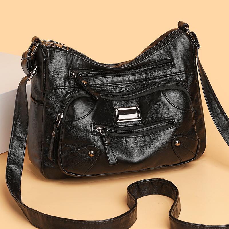 Сумка-мессенджер для женщин среднего и пожилого возраста, женская однотонная сумка из мягкой кожи с несколькими карманами