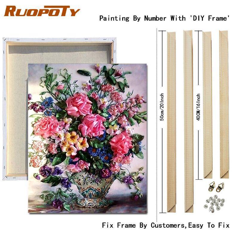 RUOPOTY DIY Frame Oil Painting By Numbers Daisy Flower Acrylic Home Decor On Canvas Wall Art Picture Rose For Living Room