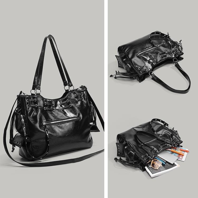 Korean Fashion Retro Spice Girl Locomotive Bag High Sense Commuting Versatile Large Capacity Tote Bag Shoulder Messenger Bag