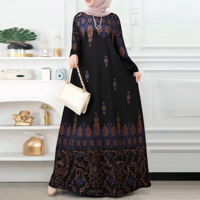 ZANZEA Женское повседневное мусульманское длинное платье с круглым вырезом и длинным рукавом