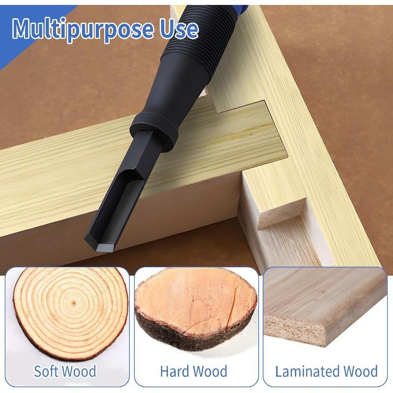 Set of adjustable and portable right angle wood shears for cutting square mortars, grooving (right angle burin)