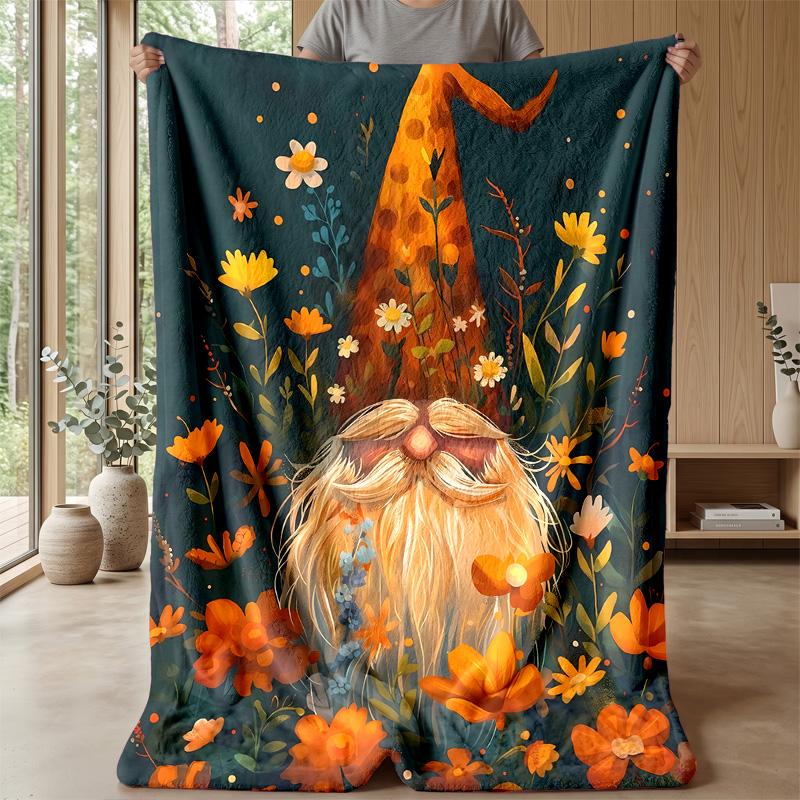 Garden Gnomes Among Sunflowers Theme blanket Lightweight Warm Flannel Blanket Decorative Throw Blanket for Home Decoration