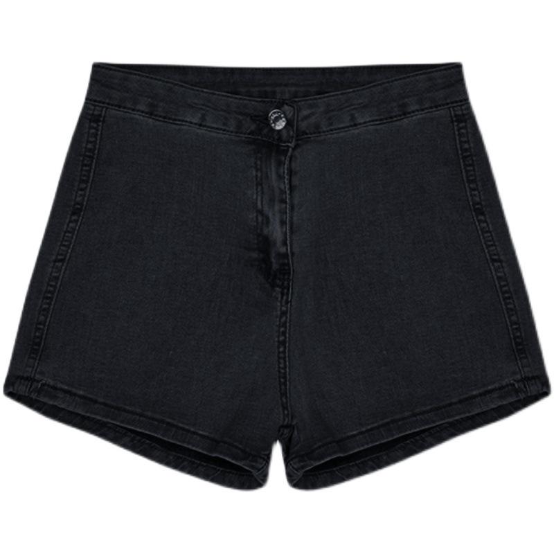 Женские летние шорты А-силуэта из черного денима с высокой талией