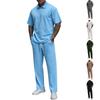 Men's Solid Color Textured Short Sleeved Trousers Suit Men's Casual Suit