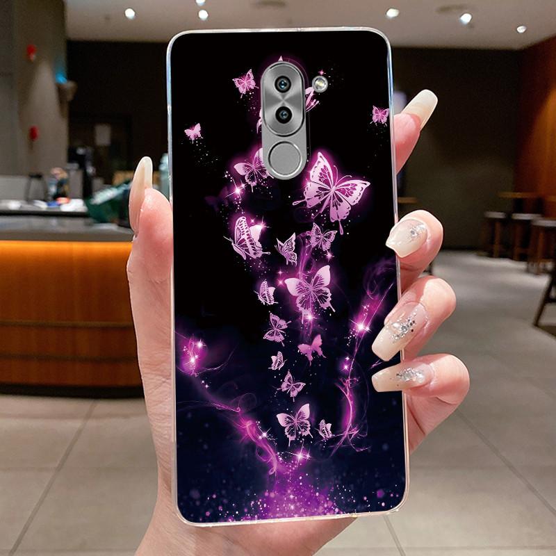Чехол для телефона Huawei GR5 2017 / Mate 9 Lite / Honor 6X Capa Бабочка Бант Защитный Корпус Прозрачный Мягкий Силикон TPU Чехол
