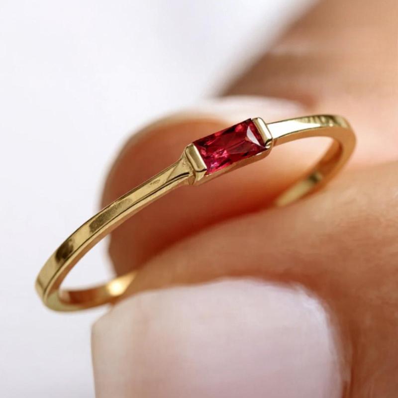 Простое и стильное геометрическое кольцо с красным цирконом, подходит для повседневного ношения женщинами, ювелирные подарки для праздничной вечеринки