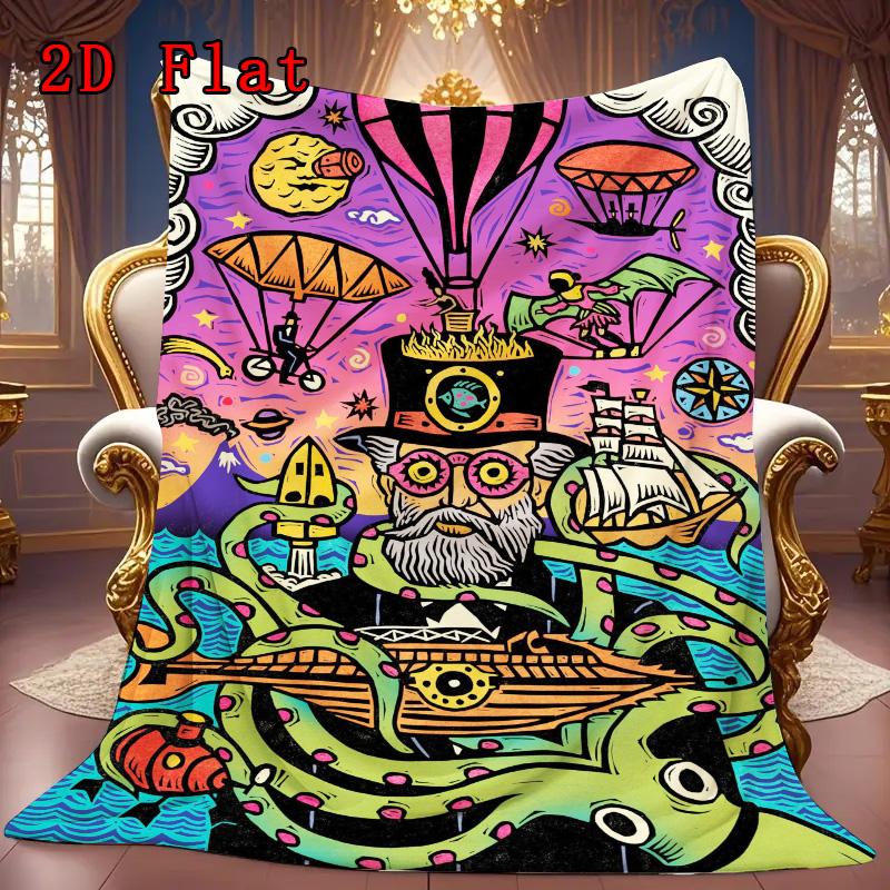 Steampunk Inventor Adventure 2D Flat Pattern Flannel Blanket High quality All Seasons Warmth and Comfort Perfect for Christmas Gifts.