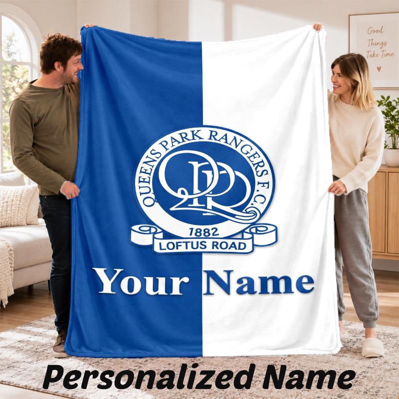 Custom Name Queens Park Rangers _ QPR Flannel Throw Blanket Personalized Text Soft Blanket Bed Sofa Gift