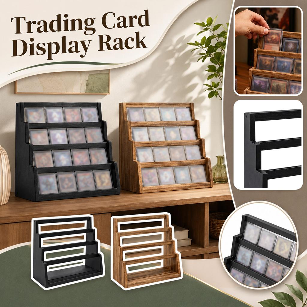 Wooden Multi Tier Display Stand Four Layer Card Holder Storage Rack Solid Wood Step Style Organizer for Collectibles and Small Items