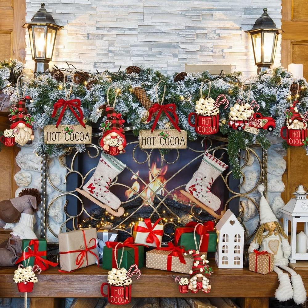 16/24/32pcs Christmas Wooden Gnome Pendant Santa Claus DIY Christmas Hanging Ornament Cute Dwarf Gift Xmas Tree Decorations