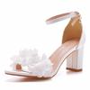 7cm Round Head Square Heel Thick Heel Shallow Mouth One-strip Sandals Pure White Flower Bride Wedding Photography High Heel Sandals