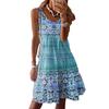 Women's Spring and Summer Casual Fashion Floral Print Loose Round Neck Sleeveless Bobbin Mid-length Dresses