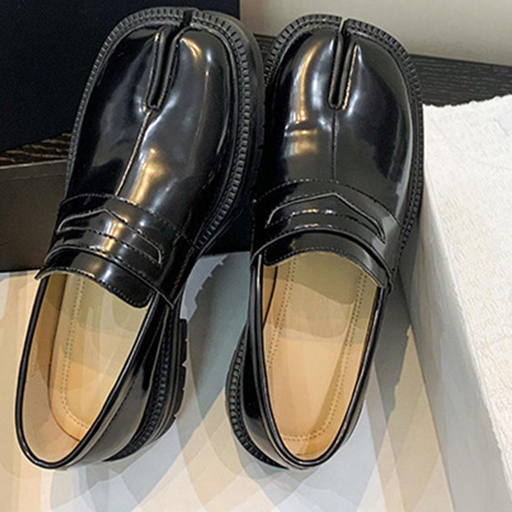 Лоферы с раздельным носком для женщин и мужчин. Туфли-таби. Лоферы на платформе и толстом каблуке. Повседневная кожаная обувь. Большой размер 46.