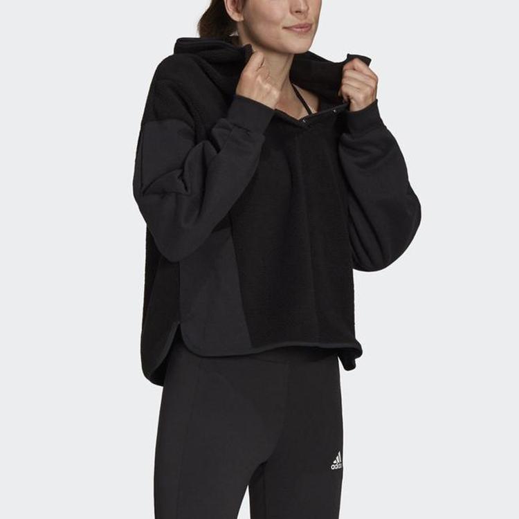 adidas Толстовка с капюшоном из флиса с логотипом, однотонная, женская, черная GT0147