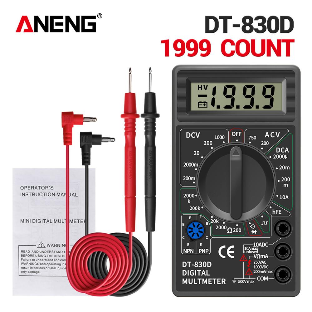 Aneng DT830D мини-цифровой мультиметр, вольтметр, тестер напряжения, ампер-ома, амперметр постоянного тока и переменного тока, измеритель мощности с зондом, зуммером