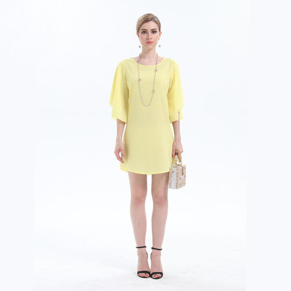 Женская элегантная однотонная шифоновая футболка с рюшами, свободный летний длинный топ с короткими рукавами