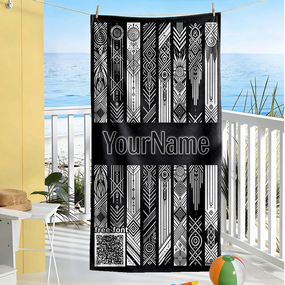 Ethnic Tribal Patterns Customize Your Name Beach Towel Soft Durable Quick-Dry Portable for SwimmingBeachCamping Travel Beach AccessoriesGym