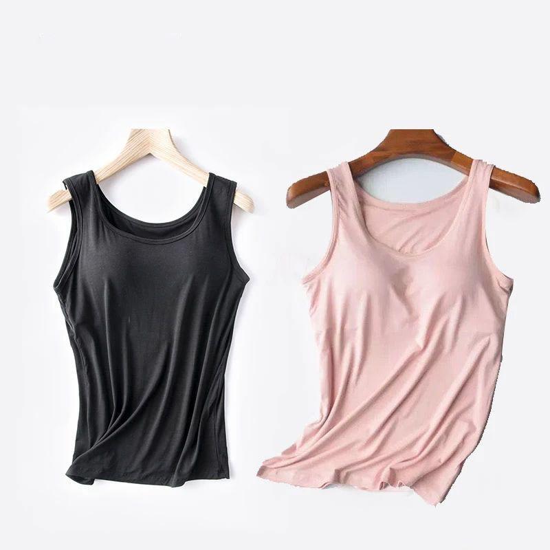 Summer Plus Size Casual Modal Women Camisole with Chest Pad Female Loose Bottoming Sleeveless Vest Tank Top