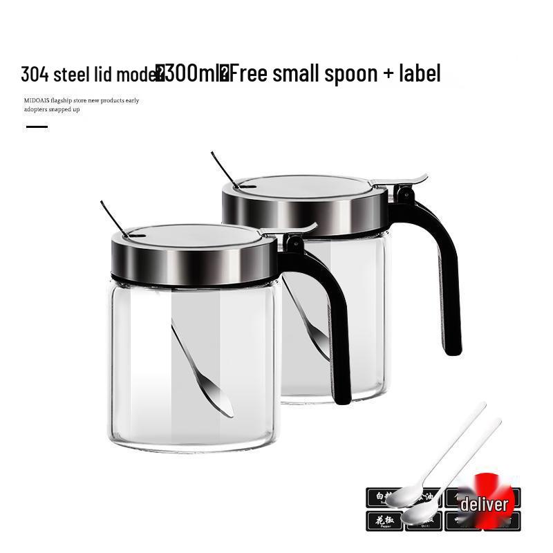 Набор кухонных банок для приправ из нержавеющей стали и стекла с пружинной крышкой и ложкой