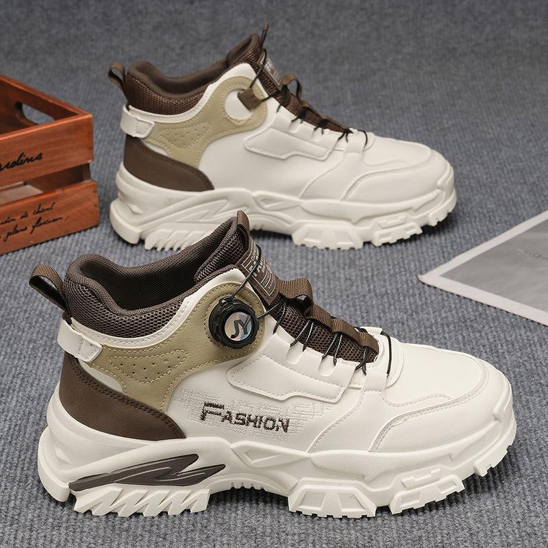 High-top men's shoes autumn new rotating button sports shoes men's trend versatile thick soles increase height casual