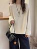 Women's European Style Rose Red Wool Sweater, 2026 Autumn/Winter, Loose Round Neck Knit Base Layer.