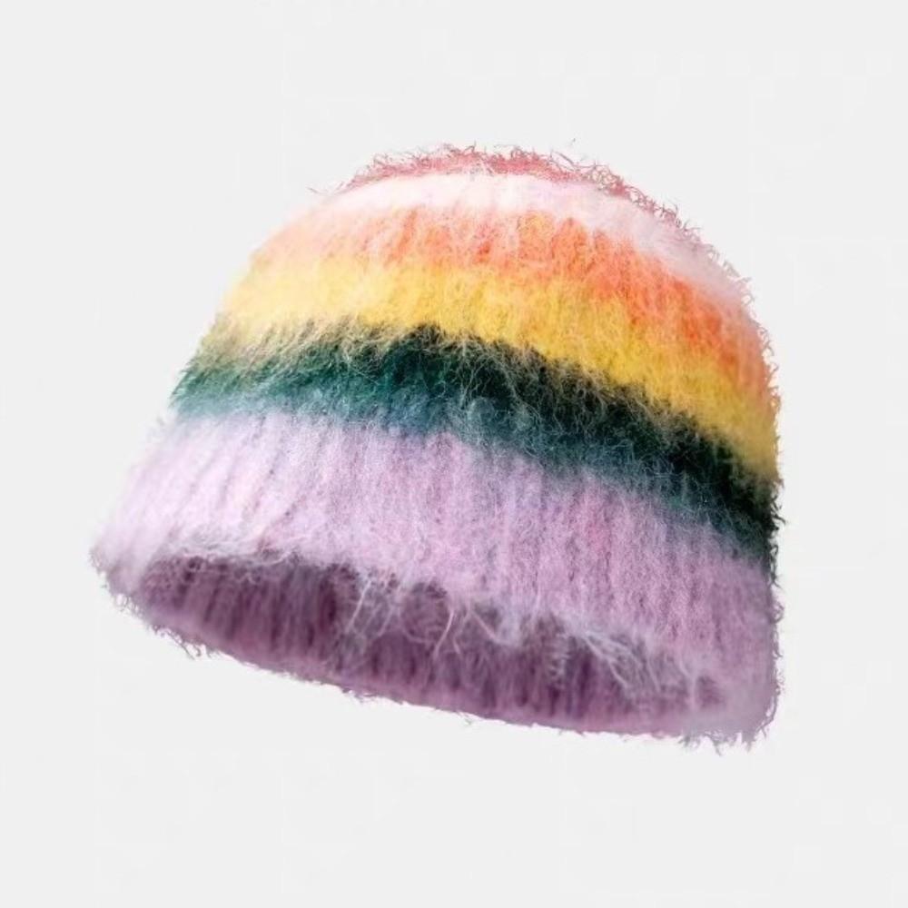 Soft Cotton Striped Knitted Hat Colorful Crochet Beanie Hat New Knitted Bonnet Hat Unisex