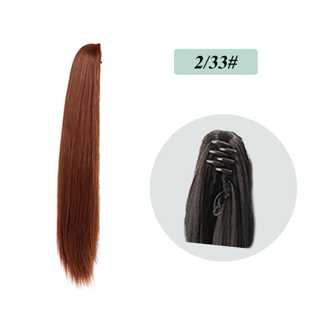 Bybrana Черный коричневый парик из синтетических волос с прямым хвостом на клипсах