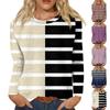 Women's Fashionable Casual Streak Long Sleeved Printed Round Neck T-Shirt Top