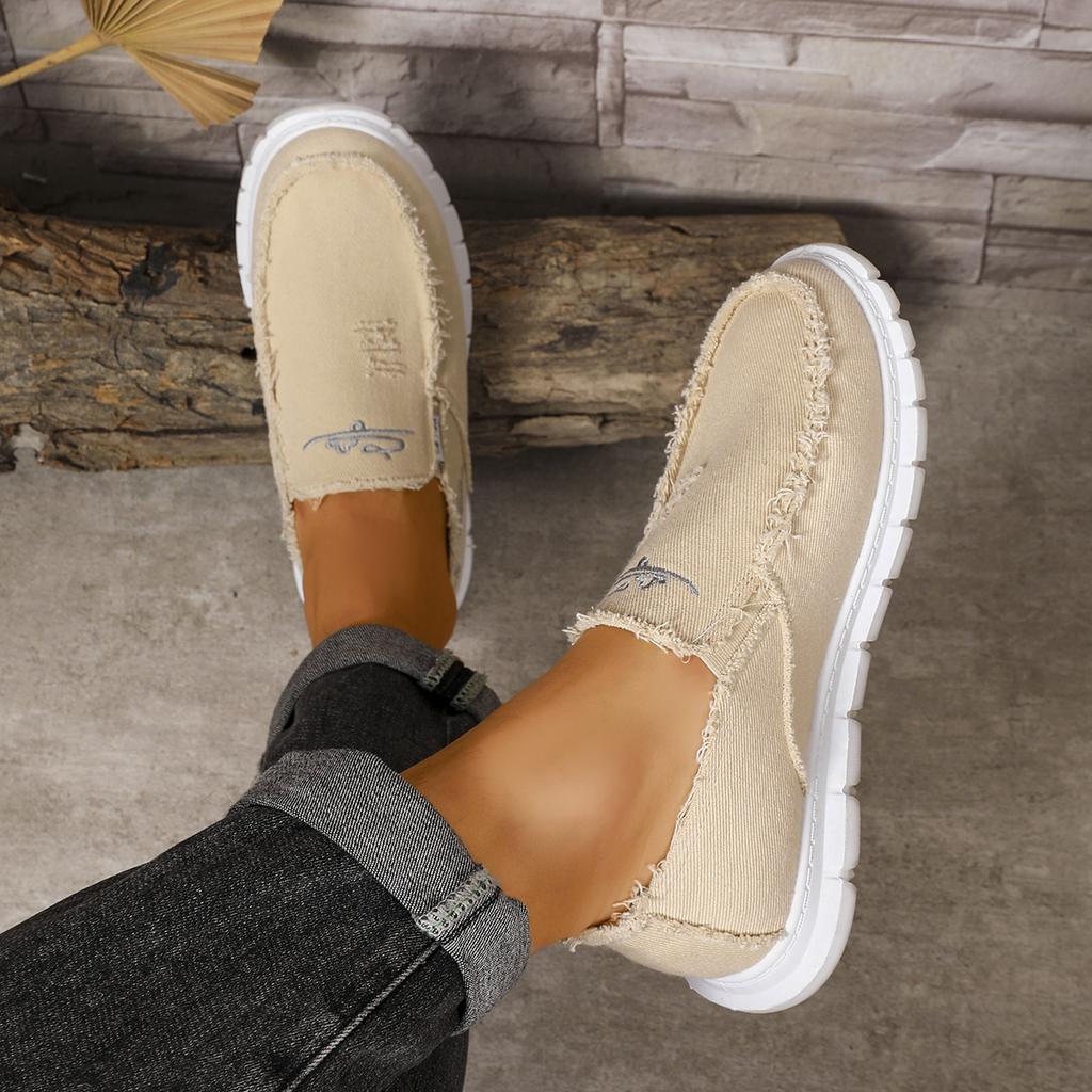 Women'S Casual Low-Top Sneakers with Washed Canvas & Daisy Design