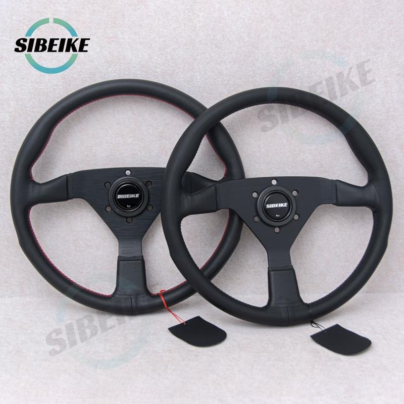 SIBEIKE Montecarlo Style Leather Steering Wheel 14inch JDM Modified Car Sports Racing Steering Wheel