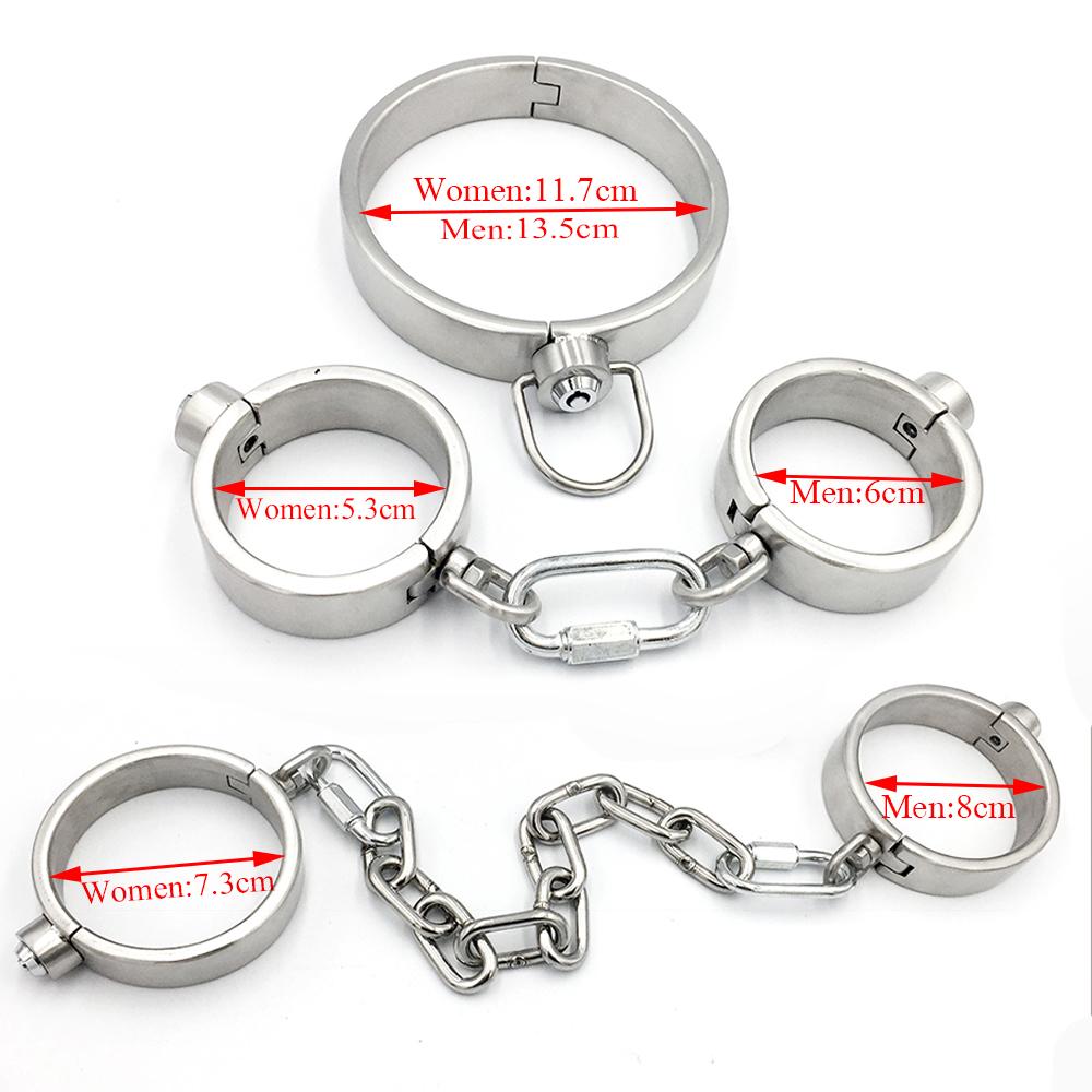Тяжелые наручники из нержавеющей стали и ножные кандалы, набор, рабский ограничительный комплект, металлический ошейник, съемные наручники, секс-игрушки для пар
