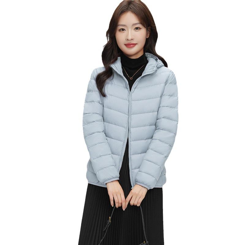 Light down jacket women's autumn and winter new short white duck down winter hooded and thin casual coat tide