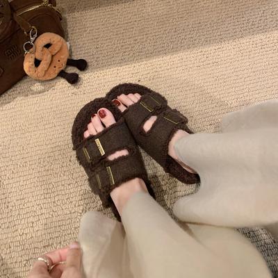 Ленивые однопедальные сандалии с двойной пряжкой и мягкой подошвой Boken, войлочные тапочки на толстой подошве, пушистые тапочки Boken, женская осенне-зимняя обувь