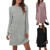 Женские повседневные свободные платья с длинным рукавом и круглым вырезом на пуговицах