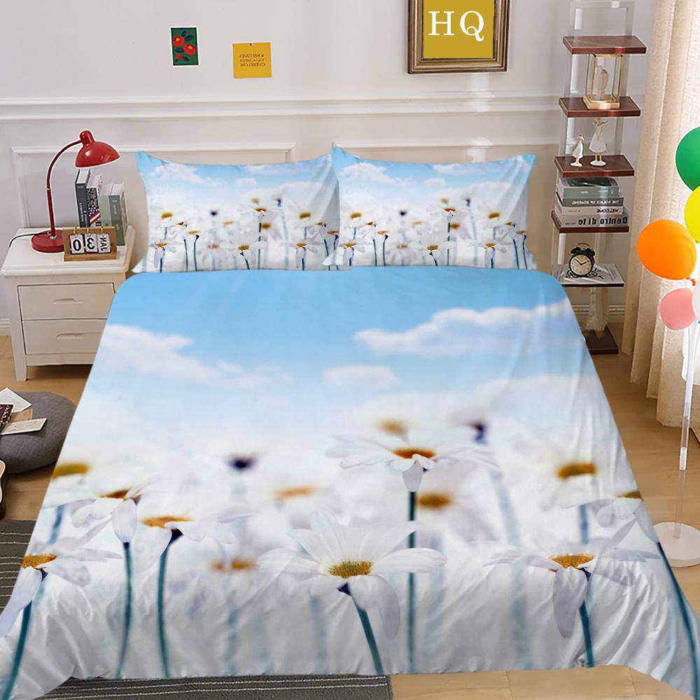 Комплект постельного белья из микрофибры с 3D принтом цветов, пододеяльник королевского размера, комплект постельного белья высокого качества для девочек, декор для спальни