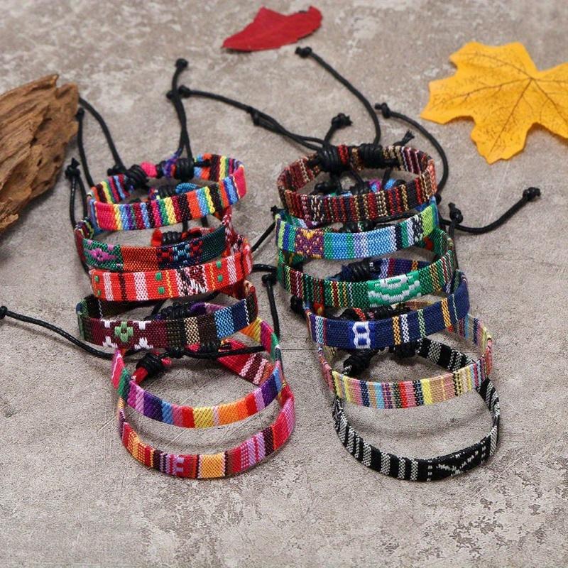 New 12-piece set of hand-woven cotton and linen fabric bracelets, famous style color versatile hand rope