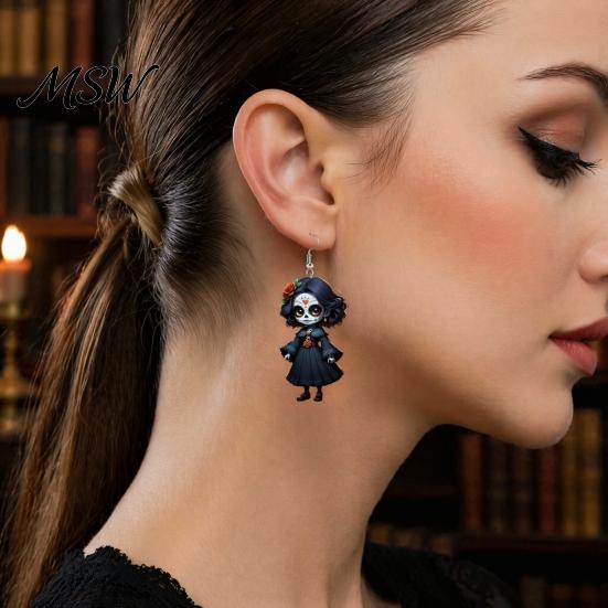 Cartoon Witch Earrings Halloween Earrings, Gothic Drop Lightweight Acrylic Pendant Eye-catching Accessories for Women Girls Day of The Dead Retro Rose