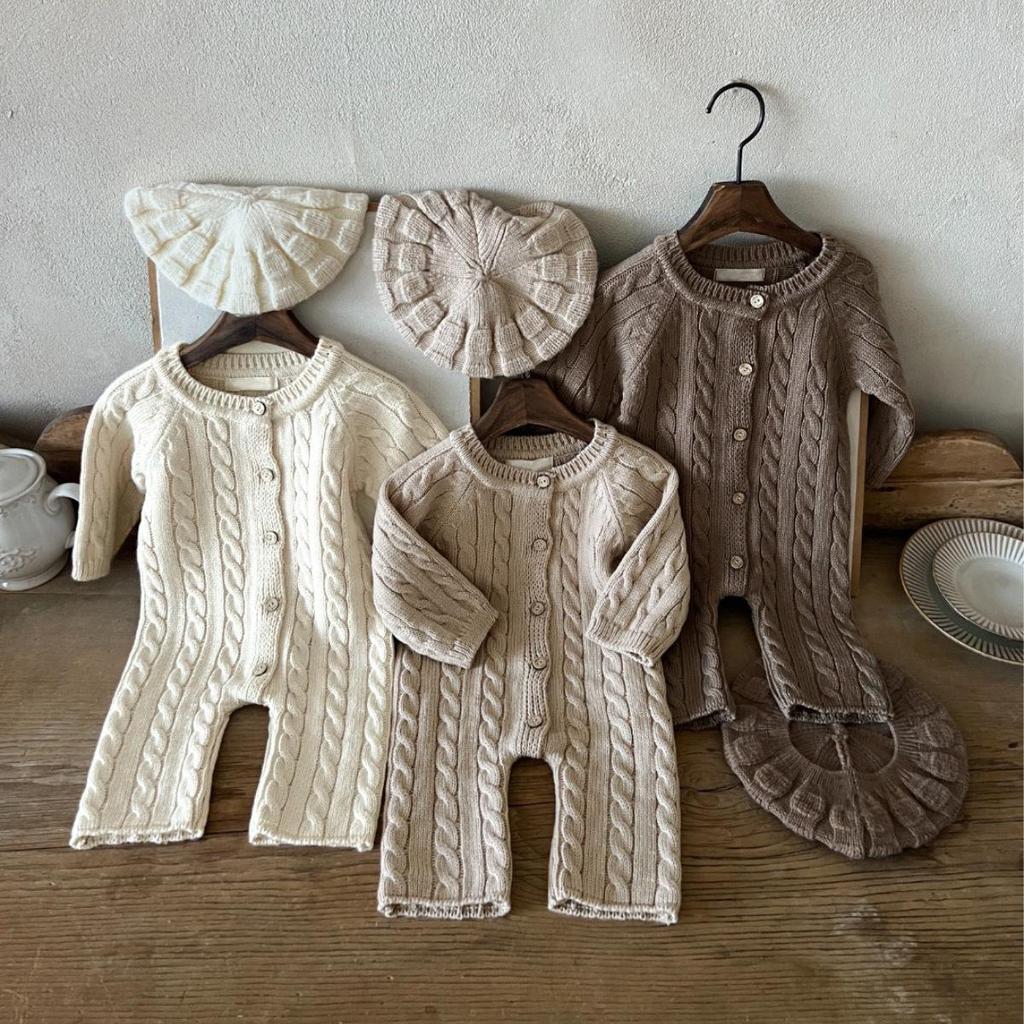 Unisex Baby Winter Cotton Knitted Sweater Jumpsuit: Long, Twisted Wool Design