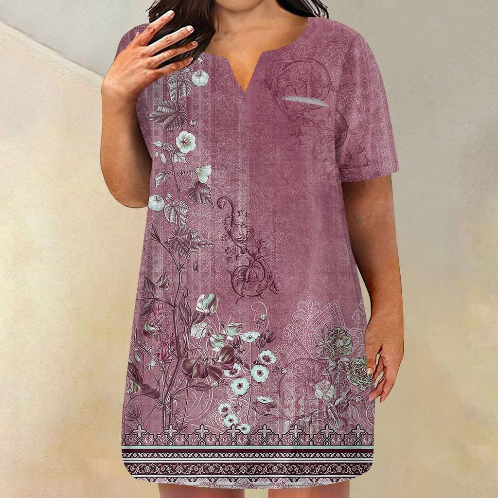 Женские платья больших размеров с V-образным вырезом и коротким рукавом, летнее повседневное однотонное платье-туника с карманом