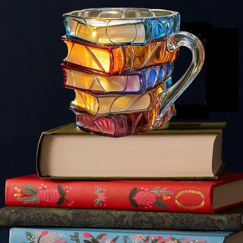 Книга Кружка для кофе Капучино цветная 3D Библиотека Кружка с книгой Полка Чашка для молока Чашка для чая Арабская смола Стеклянная кружка для кофе Кухонная кружка