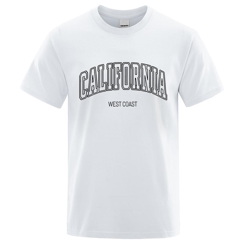 Калифорния Западное побережье Street Letter Tops Мужская хип-хоп футболка с круглым вырезом Футболка Летняя дышащая футболка Street
