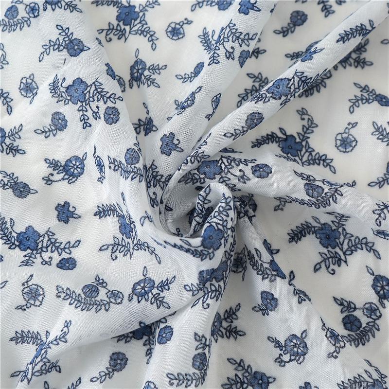 Осенне-зимняя сине-белая фарфоровая цветовая гамма Шарф с мелким цветочным узором Шарф в этническом стиле Женский универсальный шарф Теплая шаль из хлопка и льна