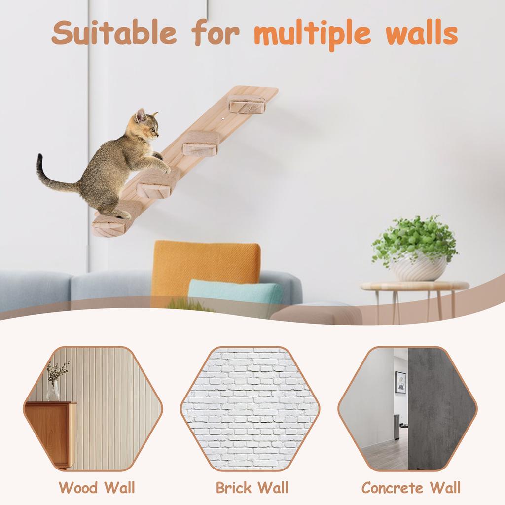 Cat Climbing Shelf Wall Mounted Four Step Cat Stairway with Jute Scratching for Kitten Perch Platform Walls Furniture for Cats