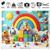 Children's room colorful rocket and teddy bear background fabric - polyester fiber, suitable for children's decoration