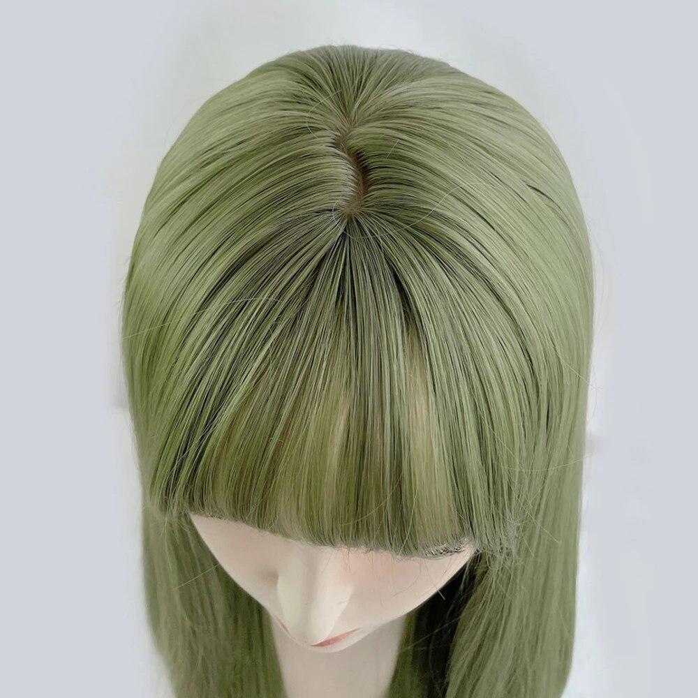 Длинные прямые зеленые парики с челкой, синтетические женские волосы, парик из натуральных волос Лолиты для косплея на повседневную вечеринку