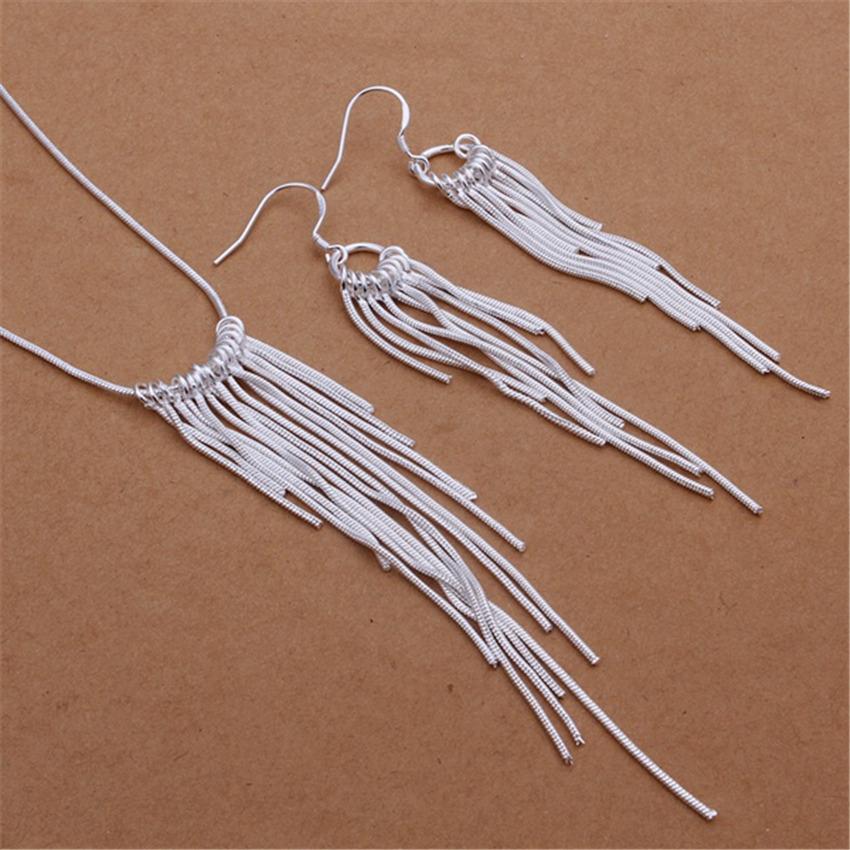 Silver Plated Necklace Set S925 Silver Earring Set Silver Plated Jewelry Girls Tassel Wicker Earrings Necklace Set