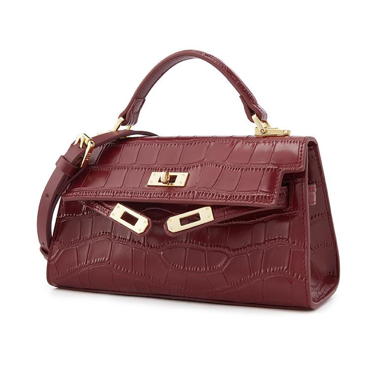 Elle Classic Fashion High-End Kelly Bag Crocodile Pattern Cowhide Handbag Women Handbags E04F1223004