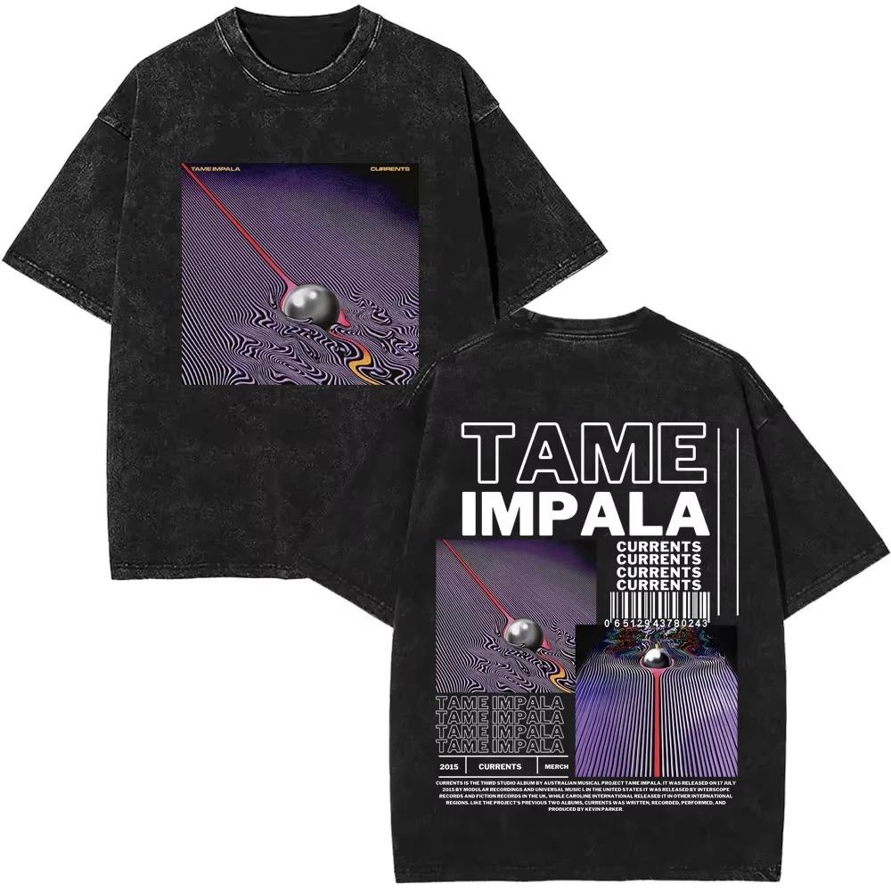 Tame Impala "Обложка альбома Currents" Винтажная стираная черная футболка оверсайз | Унисекс уличная футболка для фанатов психоделического рока